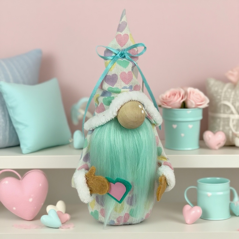Handmade Valentine’s Day Gnome Vintage Conversation Heart Inspired Fabric